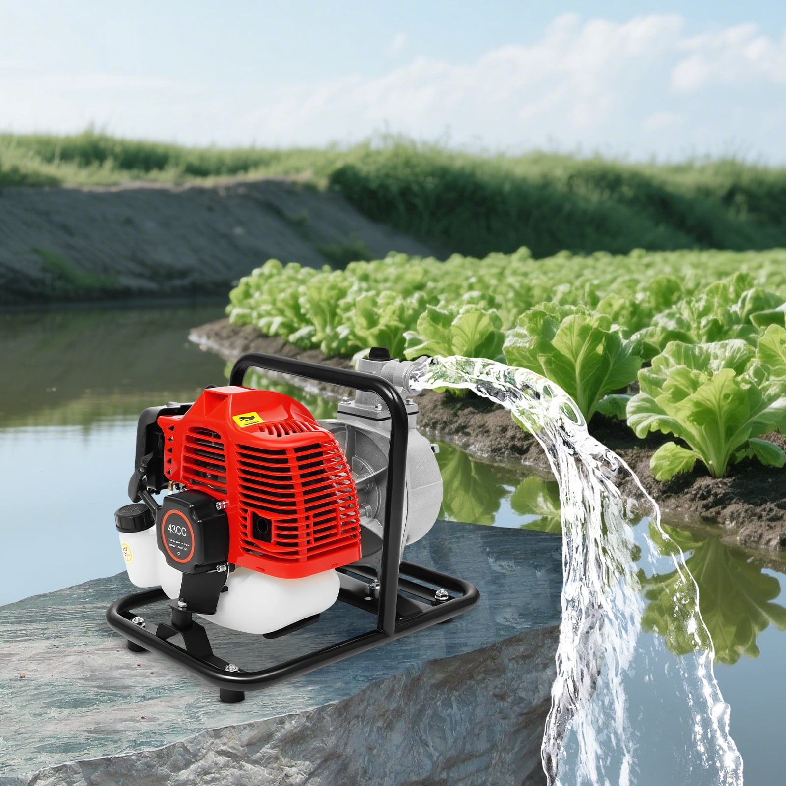 Gas Water Pump, 2 Stroke 43CC Gasoline Engine Water Pump, High Pressure Water Transfer Pump with 2 Joints,for Irrigation Pool, Landscaping