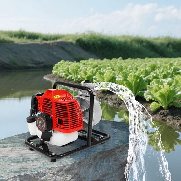 Gas Water Pump, 2 Stroke 43CC Gasoline Engine Water Pump, High Pressure Water Transfer Pump with 2 Joints,for Irrigation Pool, Landscaping