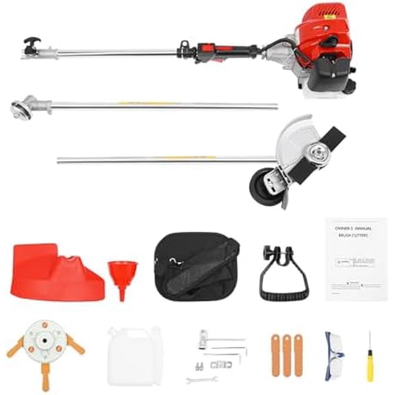 Gas Weed Wacker, 43CC 2-Stoke Weed Eater Lawn Edger with Two Blade Heads Baffle & Adjustable Handle, Gas Powered Grass String Trimmer for Agriculture, Forestry, Landscaping, and Urban Greening Etc