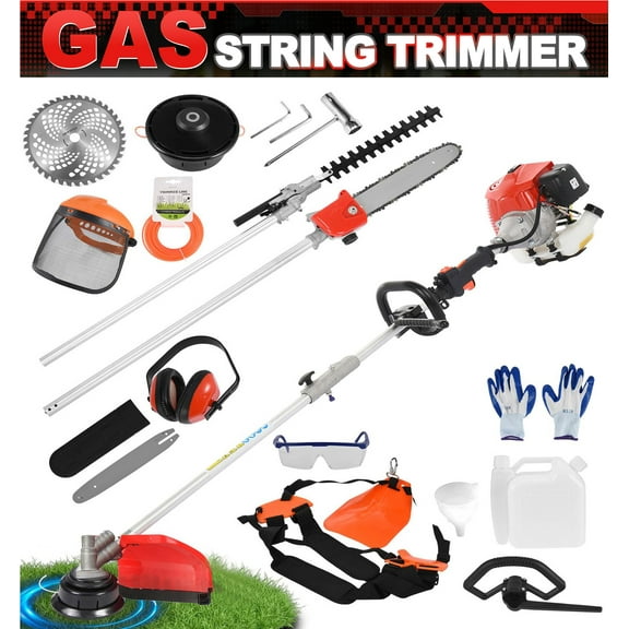 Gas Weed Wacker - 52cc 2-Stroke 5 in 1 Multi-Functional Lawn Mower Hedge Trimmer Pruners Gas Powered Brush Cutter, Handheld Weed Eater for Garden and Yard Lawn