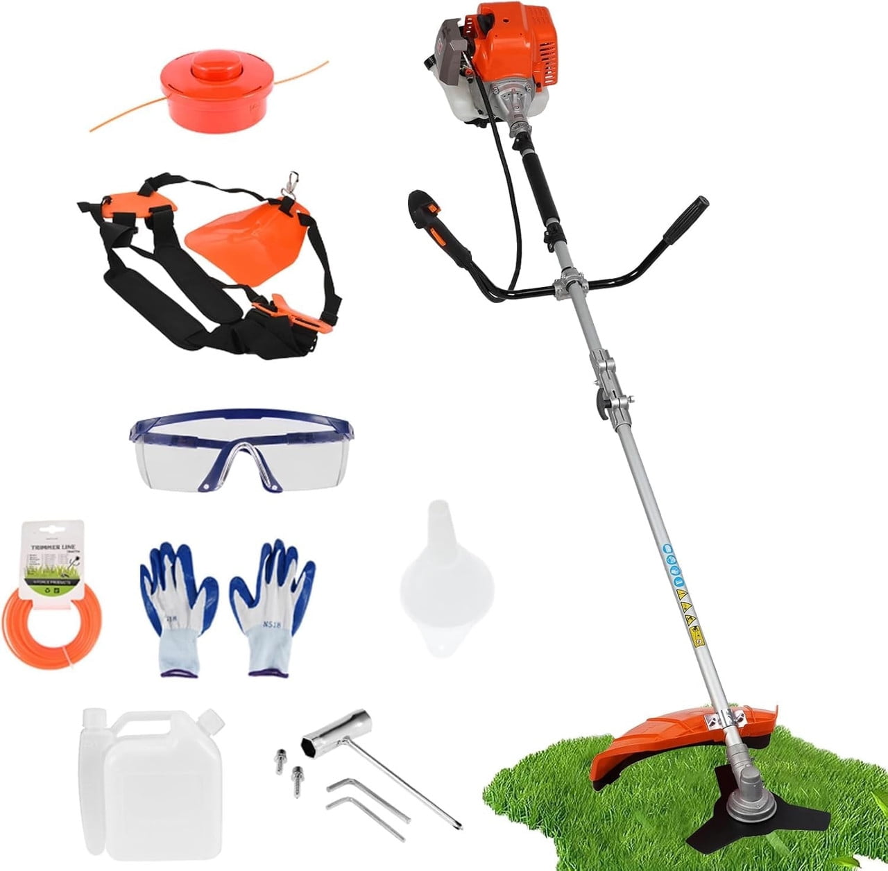 Gas Weed Wacker 52cc 2 Stroke Oil 2 in 1 Multifunctional Weed Eater, Gas Powered Cordless Trimmer Hedge Pruner Brush Cutter 10 Inch 8500Rpm for Shrubs and Weeds