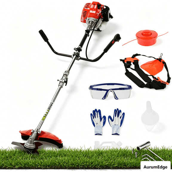 Gas Weed Wacker Cordless 2 in 1 String Trimmer, 52cc 2 Cycle Weed Eater with Anti-Slip Handle Brush Cutter Garden Tools Edger Lawn Tool (Red)