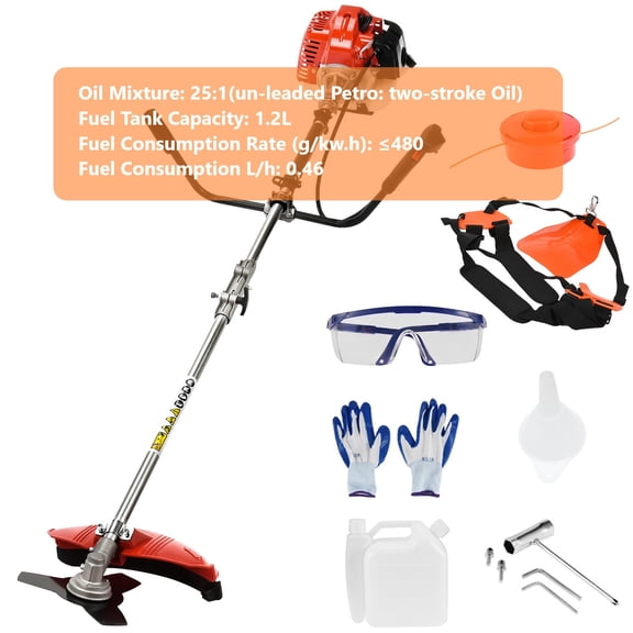 Gas Weed Wacker Cordless 2 in 1 String Trimmer, 52cc 2 Cycle Weed Eater with Anti-Slip Handle Brush Cutter Garden Tools Edger Lawn Tool (Red)
