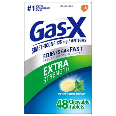 Gas-X Extra Strength Chewable Gas Relief Tablets with Simethicone 125 mg, Peppermint Creme - 48 Count