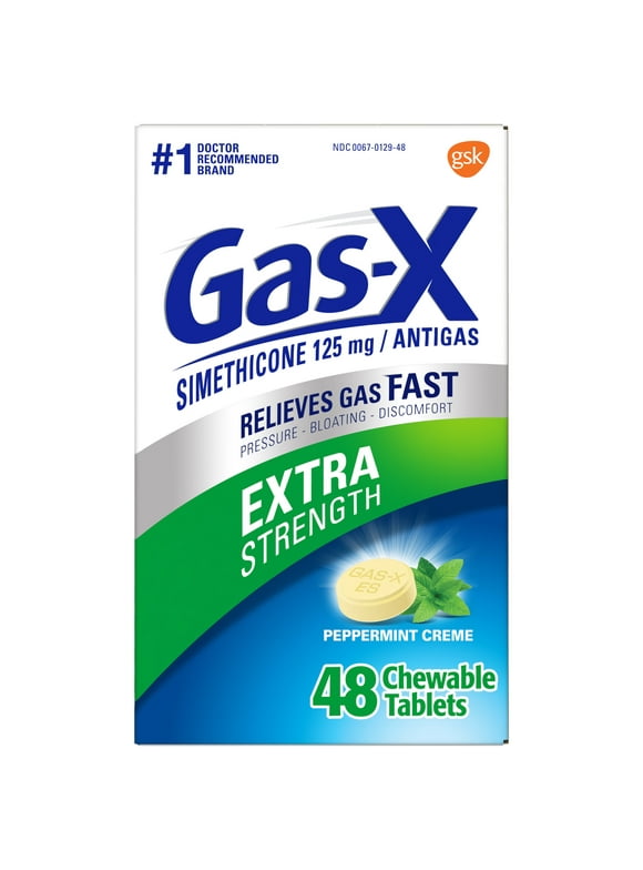 Gas-X Extra Strength Chewable Gas Relief Tablets with Simethicone 125 mg, Peppermint Creme - 48 Count