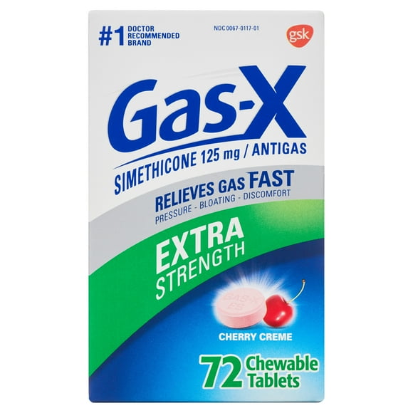 Gas-X Extra Strength Chewable Gas Relief with Simethicone 125 mg for Bloating Relief, Cherry - 72 Ct