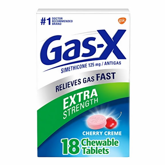 Gas-X Extra Strength Gas Relief Chewable Tablets, Cherry Creme, 18 Ct (4 Pack)