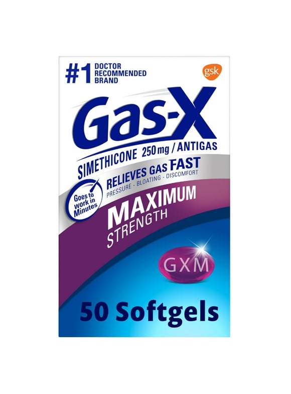 Gas-X Maximum Strength Gas Relief Softgels With Simethicone 250 Mg for Bloating Relief - 50 Count