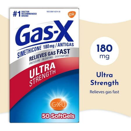 Gas-X Simethicone Ultra Strength Relieves Gas Fast 180mg Softgels, 50 ct
