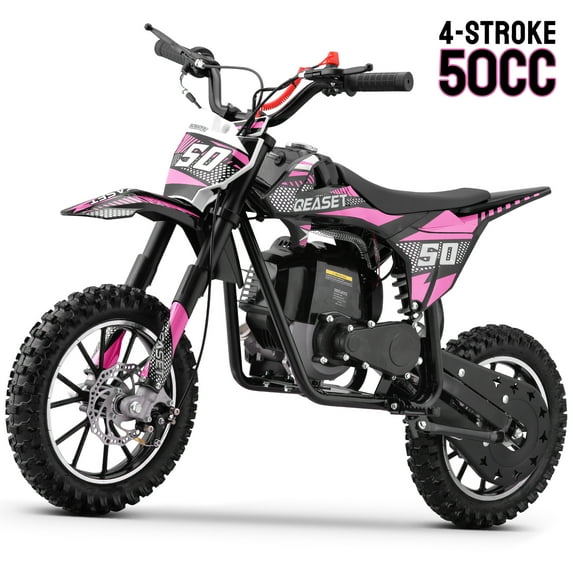 QEASET Gas Dirt Bike for Adults & Teens, 49CC 4-Stroke Gas Powered Mini Bike, Max Speed 25mph, Age13+(Pink)