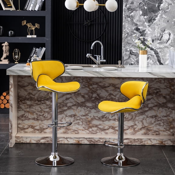 Soft Velvet in Yellow - 360 Rotation and Air - lift Adjustment - At Outdoor Bar / Weather - resistant Option