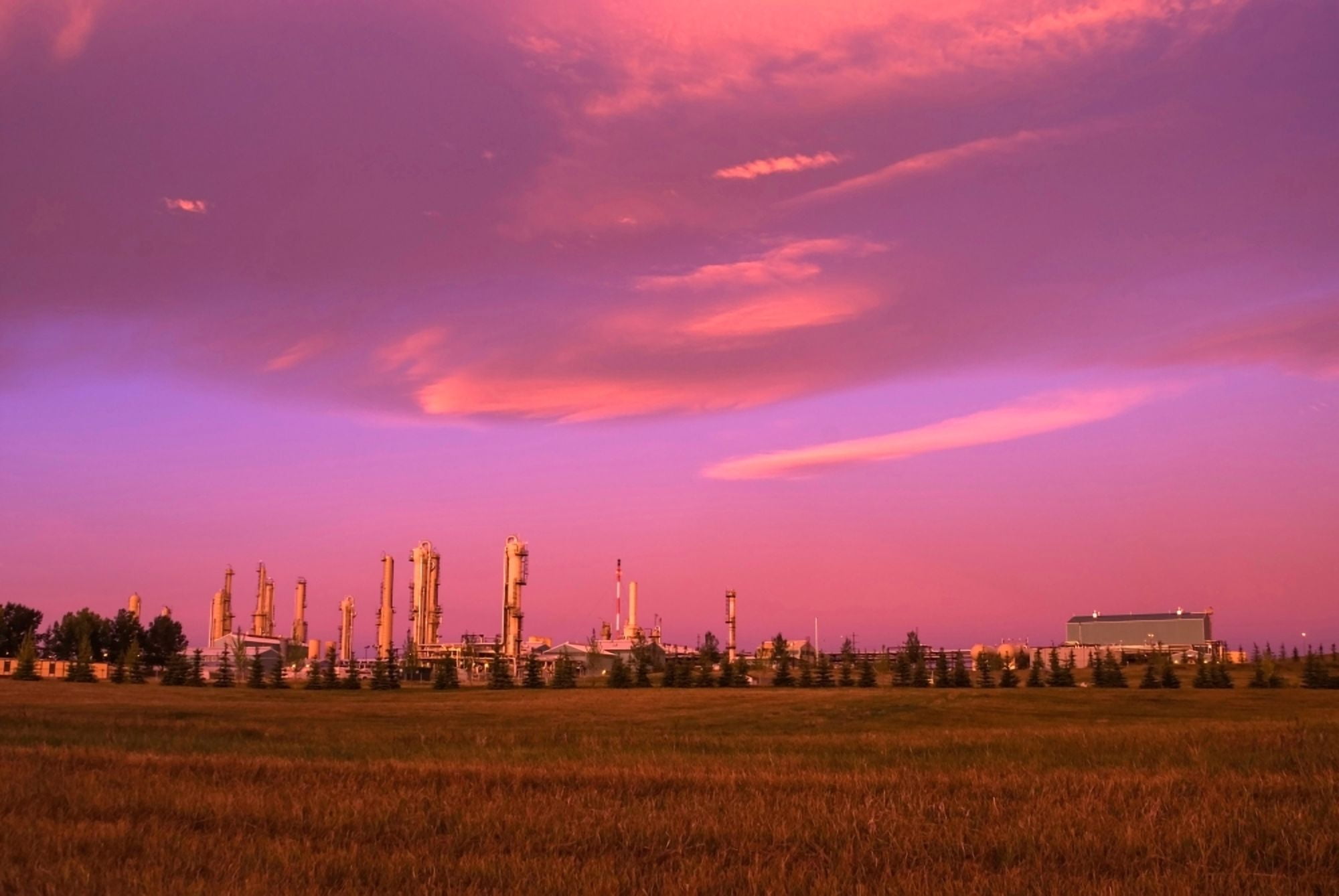 Gas plant at sunrise Inter Pipeline Fund Gas Plant Cochrane Alberta Canada Canvas Art - Panoramic Images (24 x 36)
