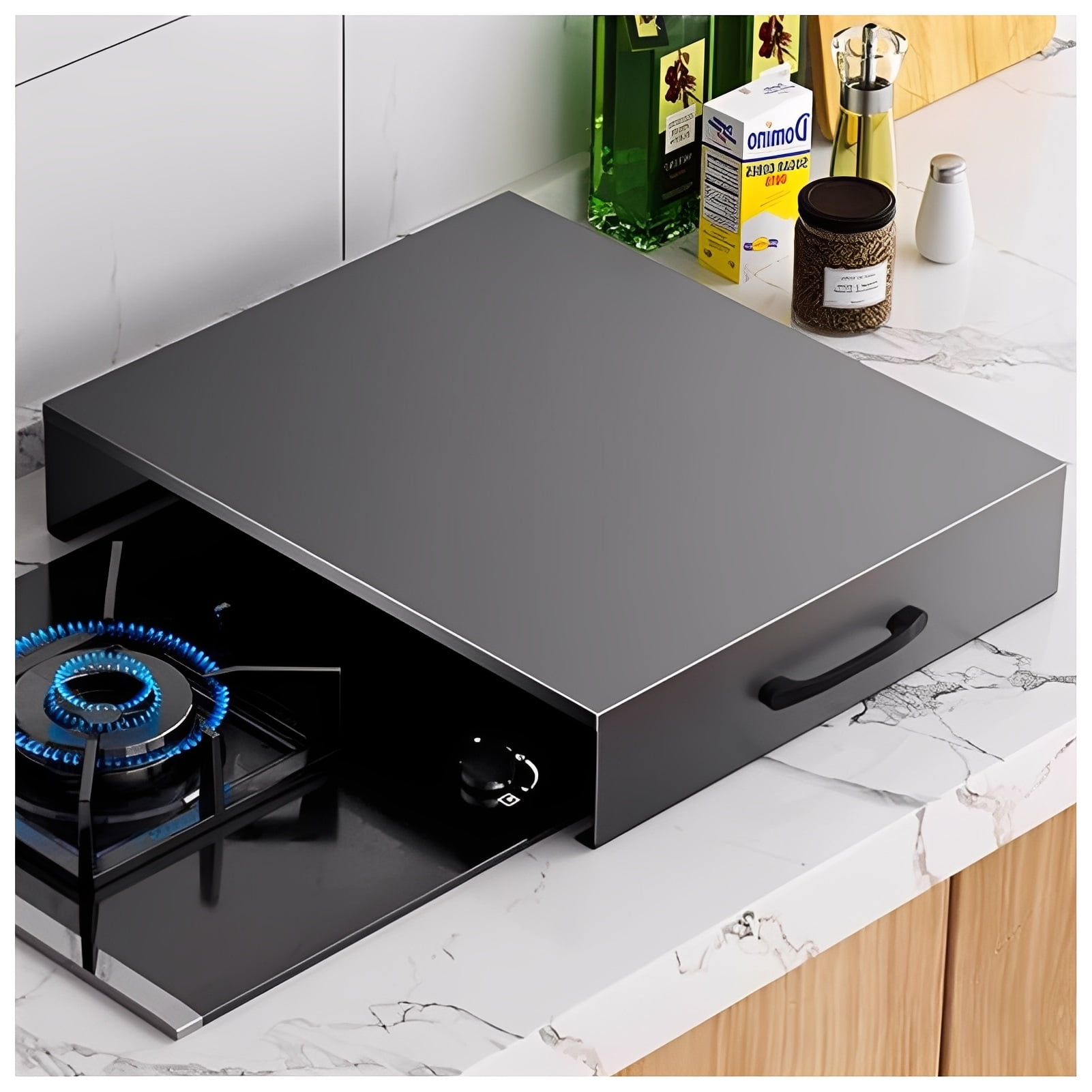 Gas stove cover, with base L shape, stove cover, multifunctional kitchen shelf, non-slip mat for kitchen stove rack
