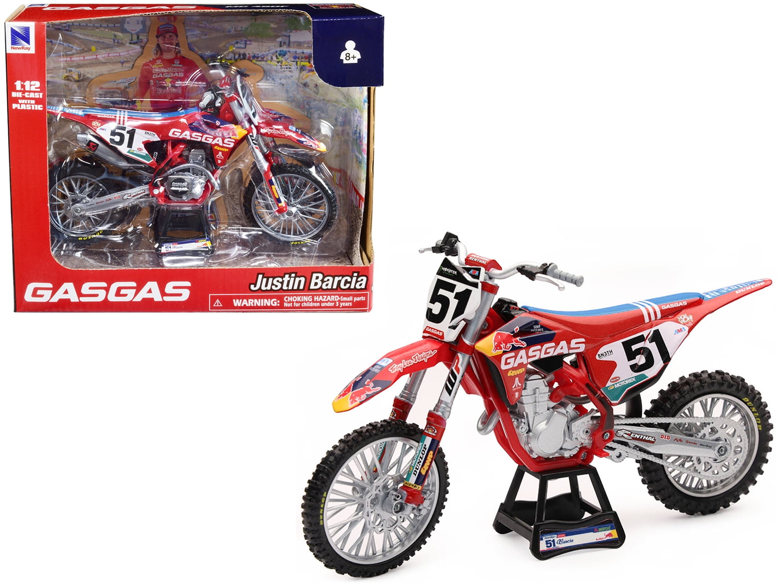 GasGas MC 450F Motorcycle #51 Justin Barcia GasGas Factory Racing - Red  Bull 1/12 Diecast Model by New Ray