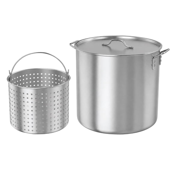 GasOne 100Qt Aluminum Stock Pot with Strainer and Lid  Large Deep Fryer Pot with Basket for Boiling, Frying Turkey, Seafood, Crawfish  Food-Grade Aluminum Large Cooking Pot with Sturdy Handles
