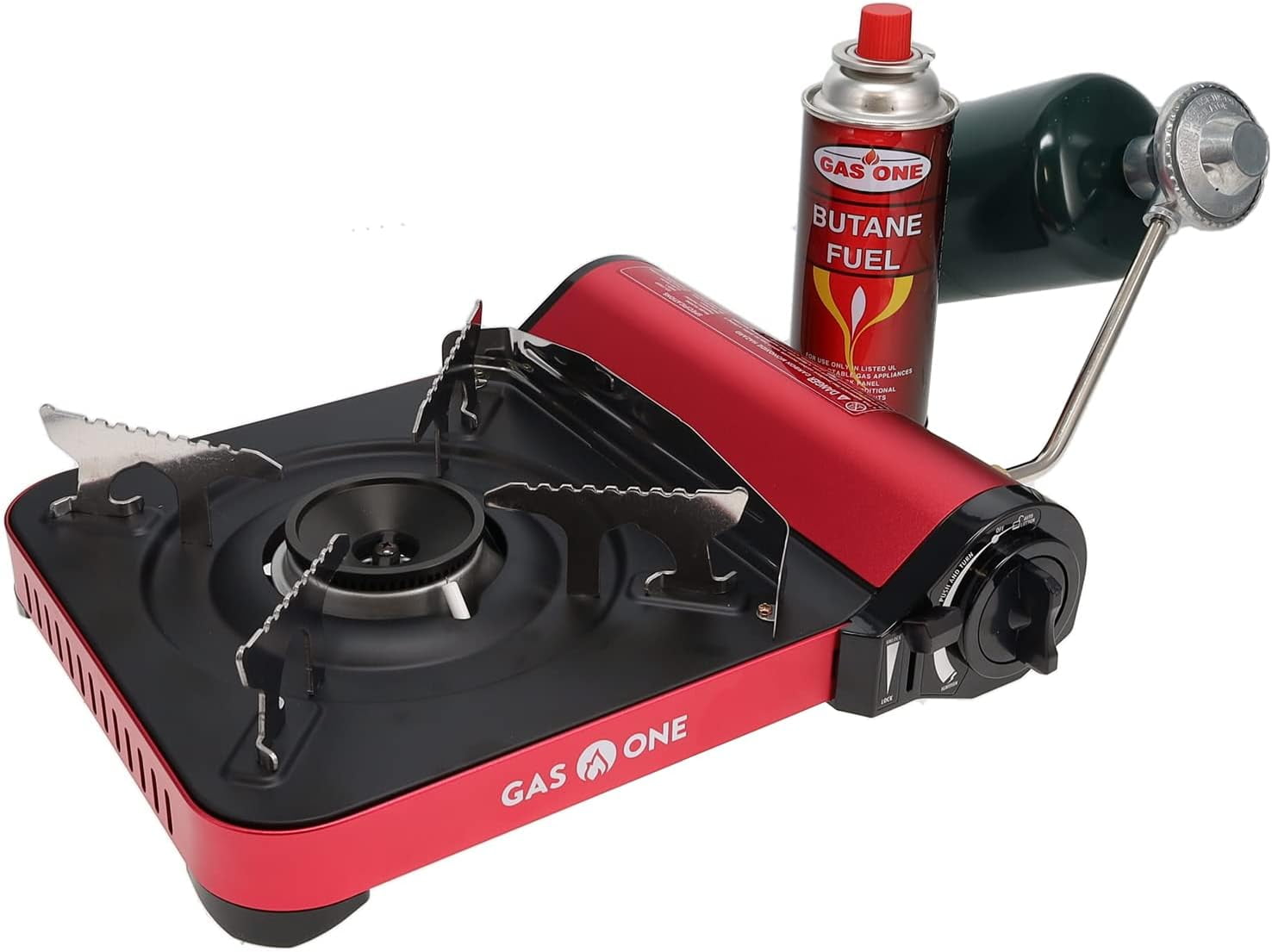Red Portable Single Burner Gas Stove with Piezo Ignition