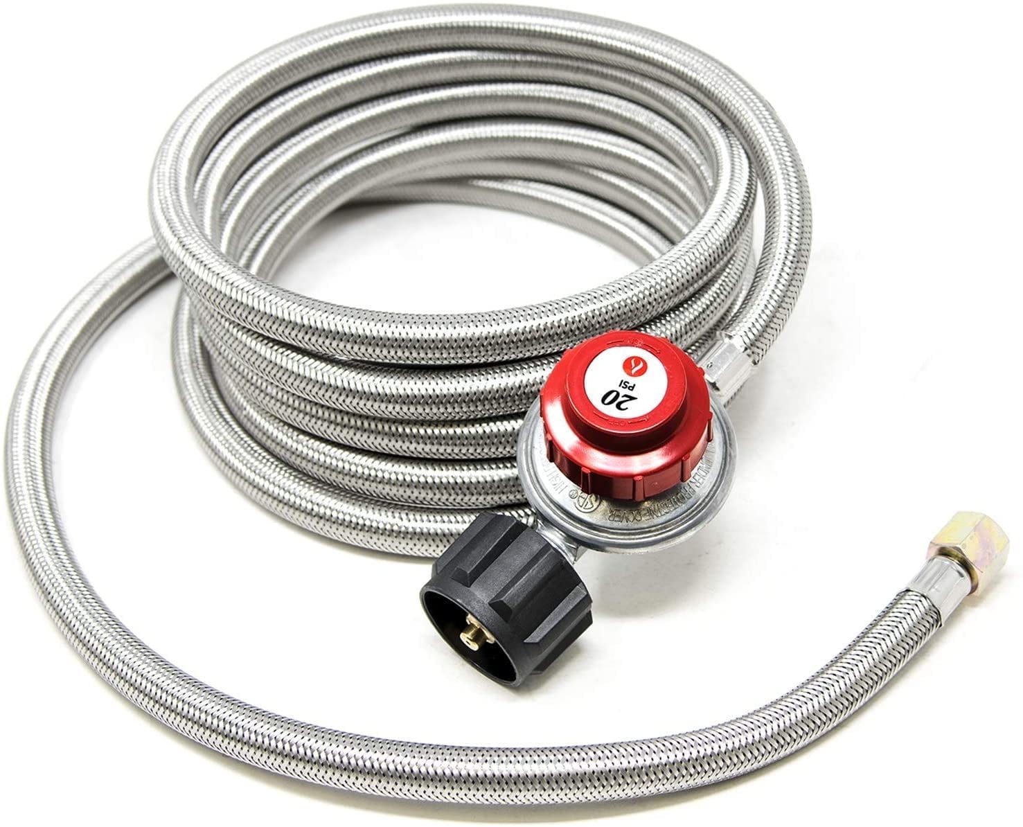 GasOne, 12 ft, High Pressure Propane 0-20 PSI Adjustable Regulator with QCC-1 Type Hose Gas Line Connector