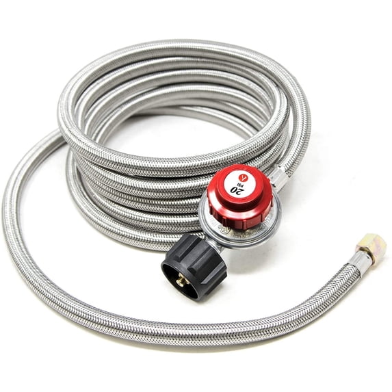 GasOne, 12 ft, High Pressure Propane 0-20 PSI Adjustable Regulator with QCC-1 Type Hose Gas Line Connector