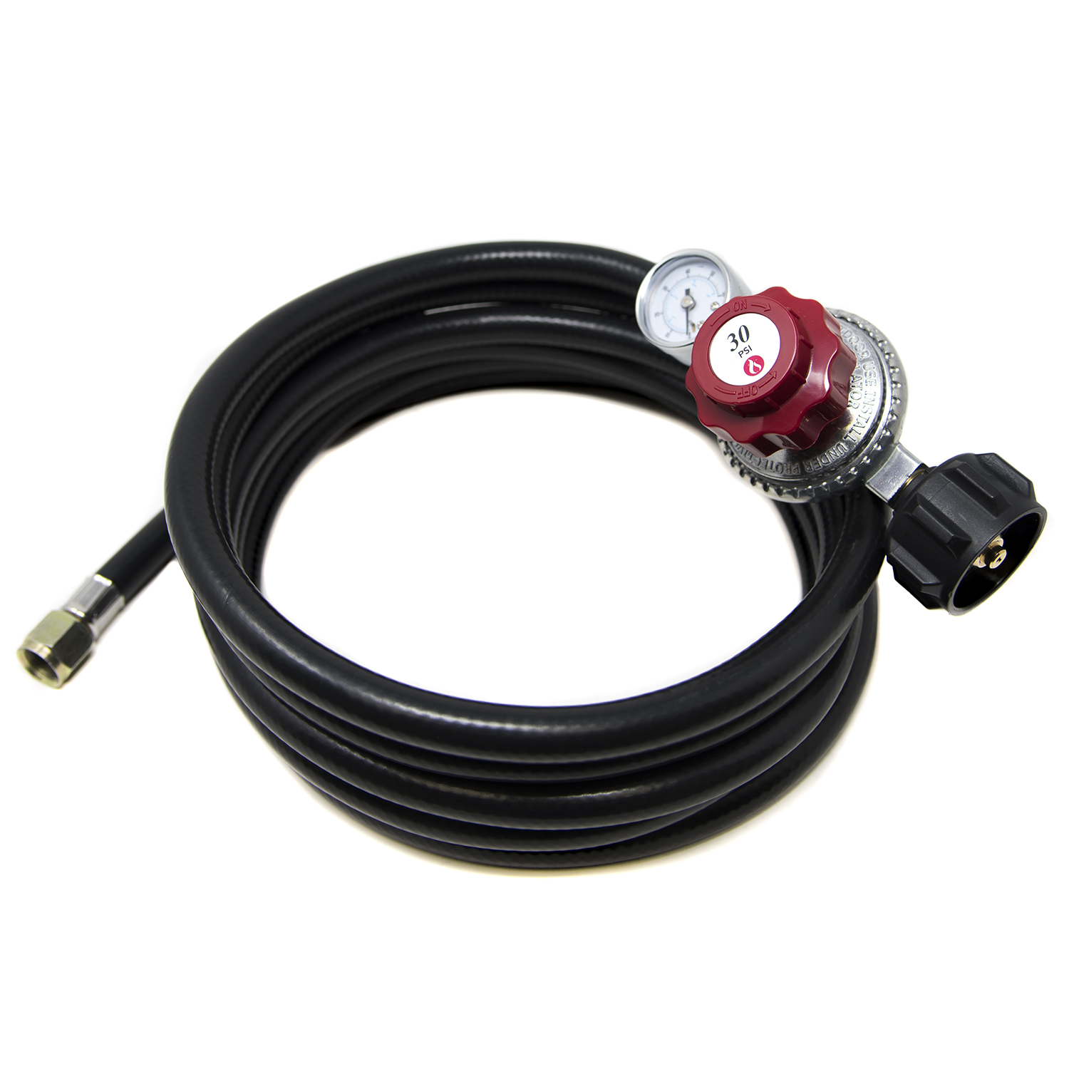 GasOne 12 ft Propane Hose and Regulator High Pressure 0-30PSI with PSI Gauge Propane Hose Universal QCC1 for Propane Gas Grill, Propane Heater and Propane Fire Pit, 3/8" Female Flare Nut - image 1 of 3