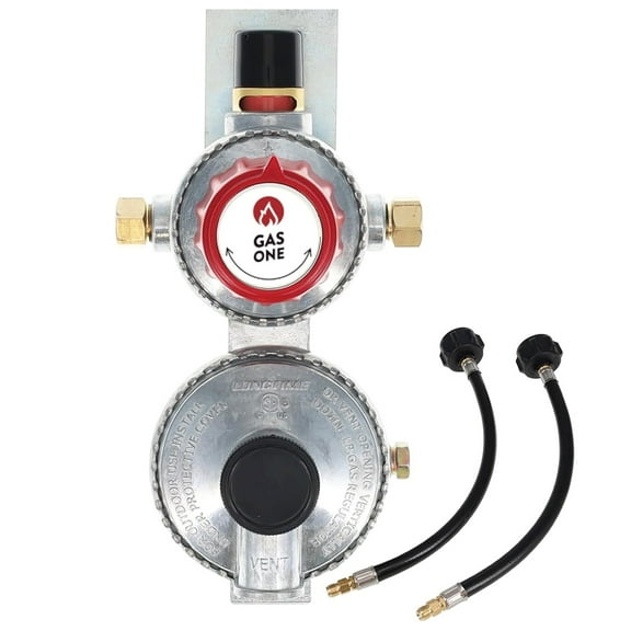 GasOne 2-Stage Auto Changeover LP Propane Gas Regulator With Two 12 Inch Pigtails - RV Propane Regulator for 2 tank - For RVs, Vans, Trailers