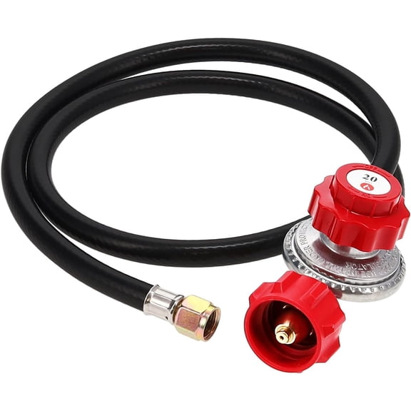GasOne 2109-RED 4 ft High Pressure 0-20 PSI Adjustable Regulator with Red QCC-1 Type Hose-Works with Newer U.S. Propane Tanks