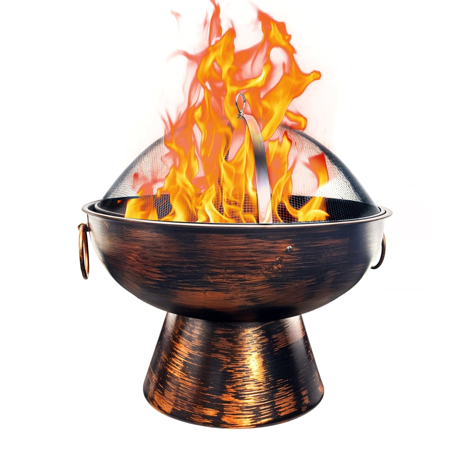 Bronze Round Outdoor Wood Burning Fire Pit with Mesh Lid
