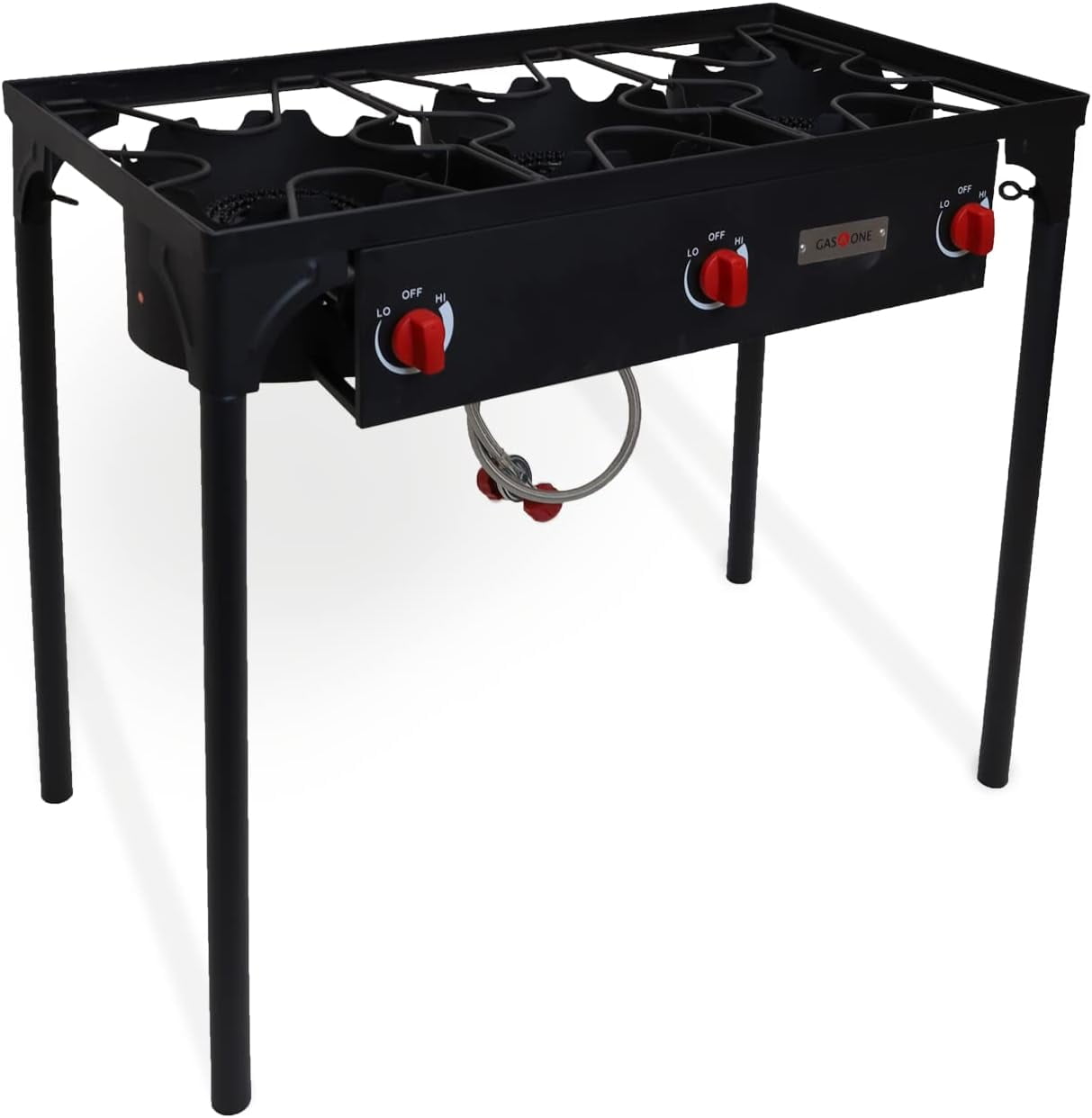 Black Metal 3-Burner Propane Outdoor Stove with Adjustable Regulator