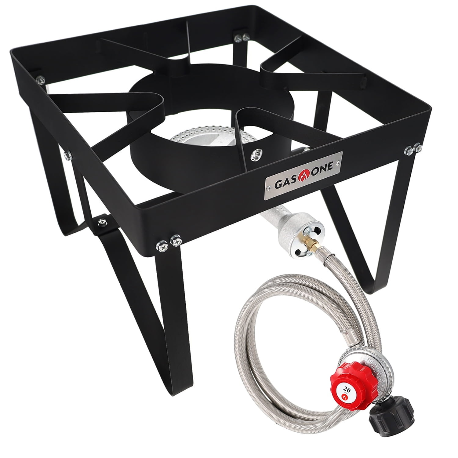 GasOne B-5200K Outdoor Cooker with High Pressure Steel Braided Hose Propane  Burner Camp Stove - Walmart.com