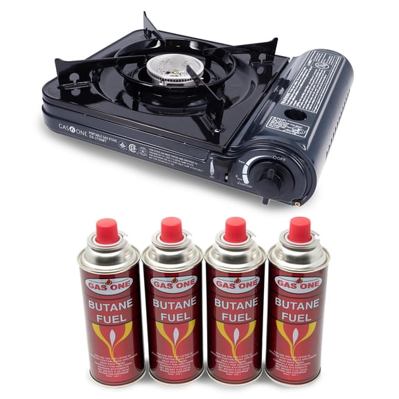 GasOne Butane Fuel Outdoor Stove with 4 Pack Fuel & Carrying Case