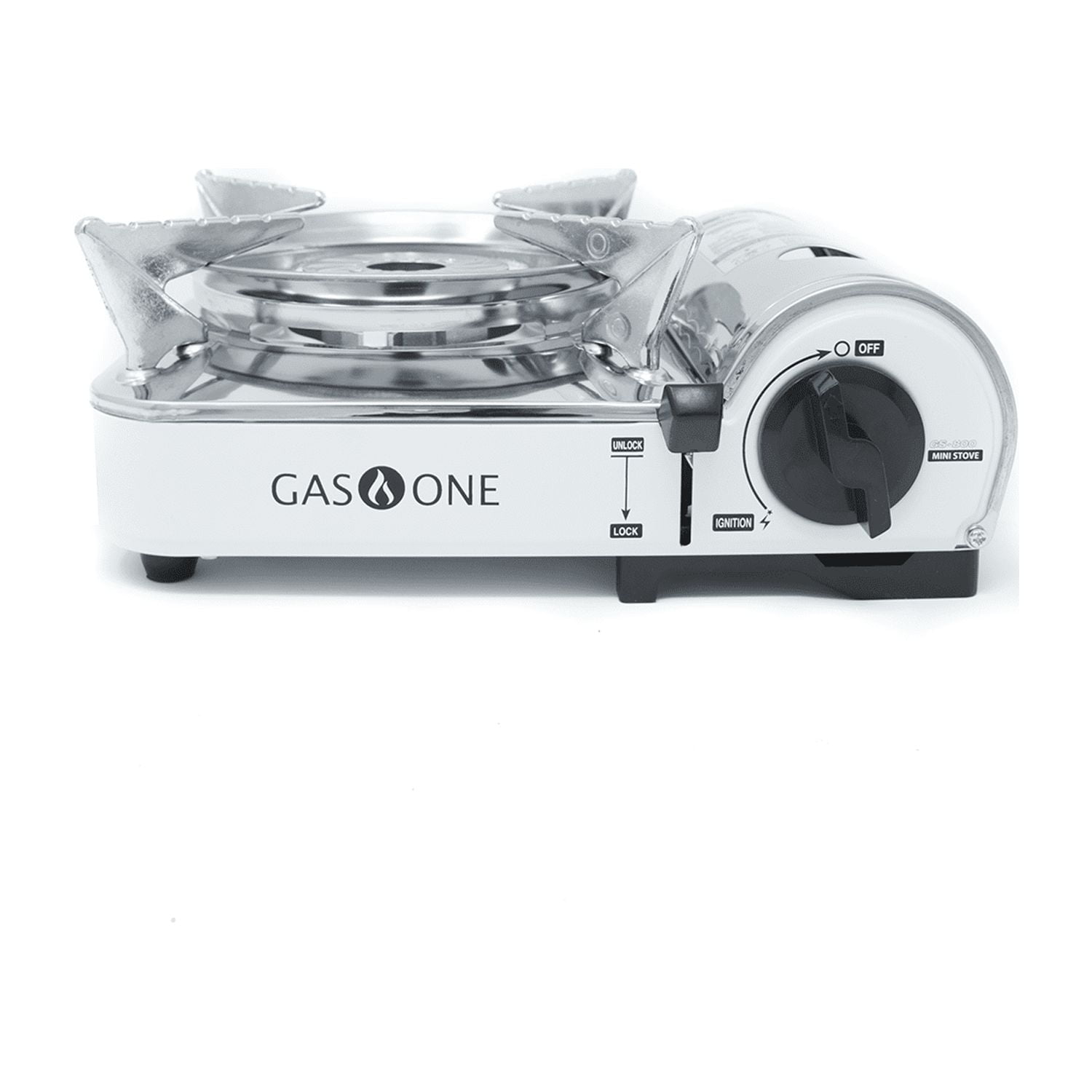 Compact White and Stainless Steel Single Burner Gas Stove