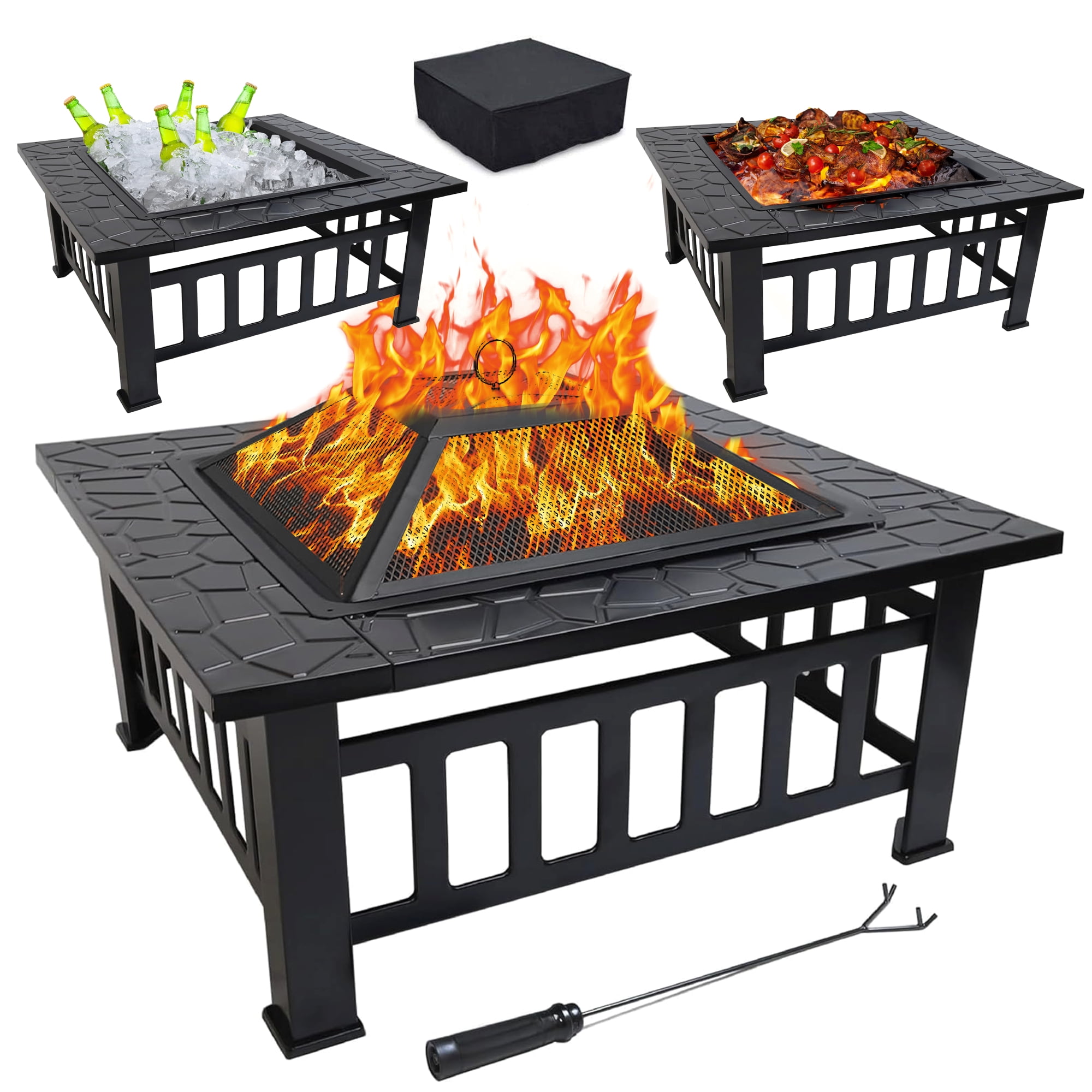 Black Metal 32-Inch Square Fire Pit Table
