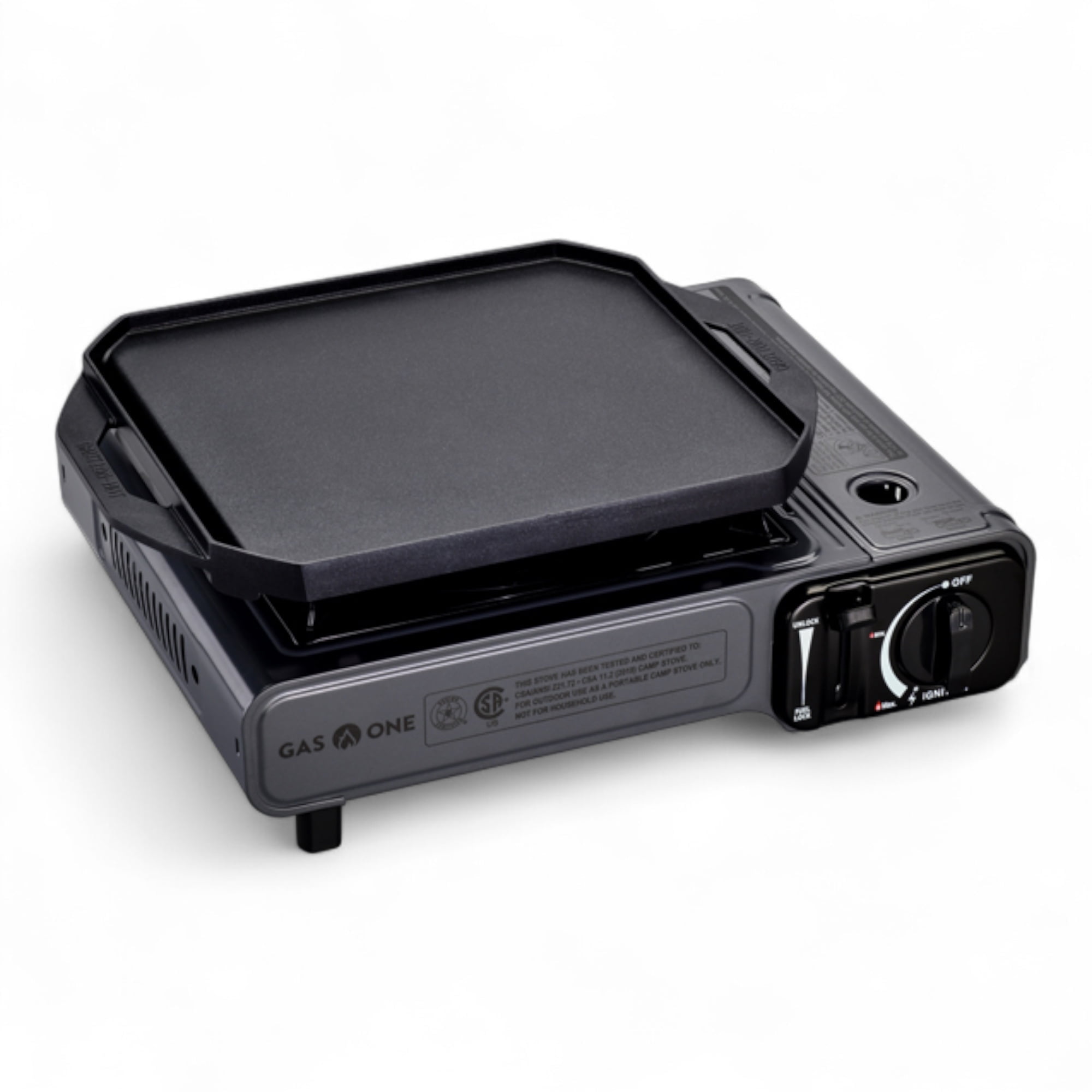 GasOne GS-1000G-KIT Butane Gas Stove with Flat Top Griddle Included – Butane Grill Tent Stove Burners for Cooking for Camping, Kitchen – Diecast Aluminum with Non Stick Coating