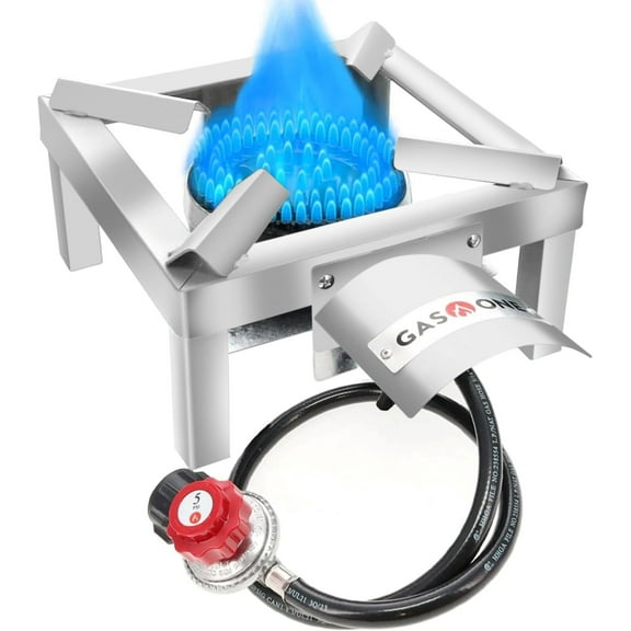 GasOne High Pressure Single Propane Stainless Steel Burner - Outdoor Cooking with Heat Shield and Guard  Propane Burner Head for Camping, Tailgating, Seafood Boil, Home Brewing - Patent Pending