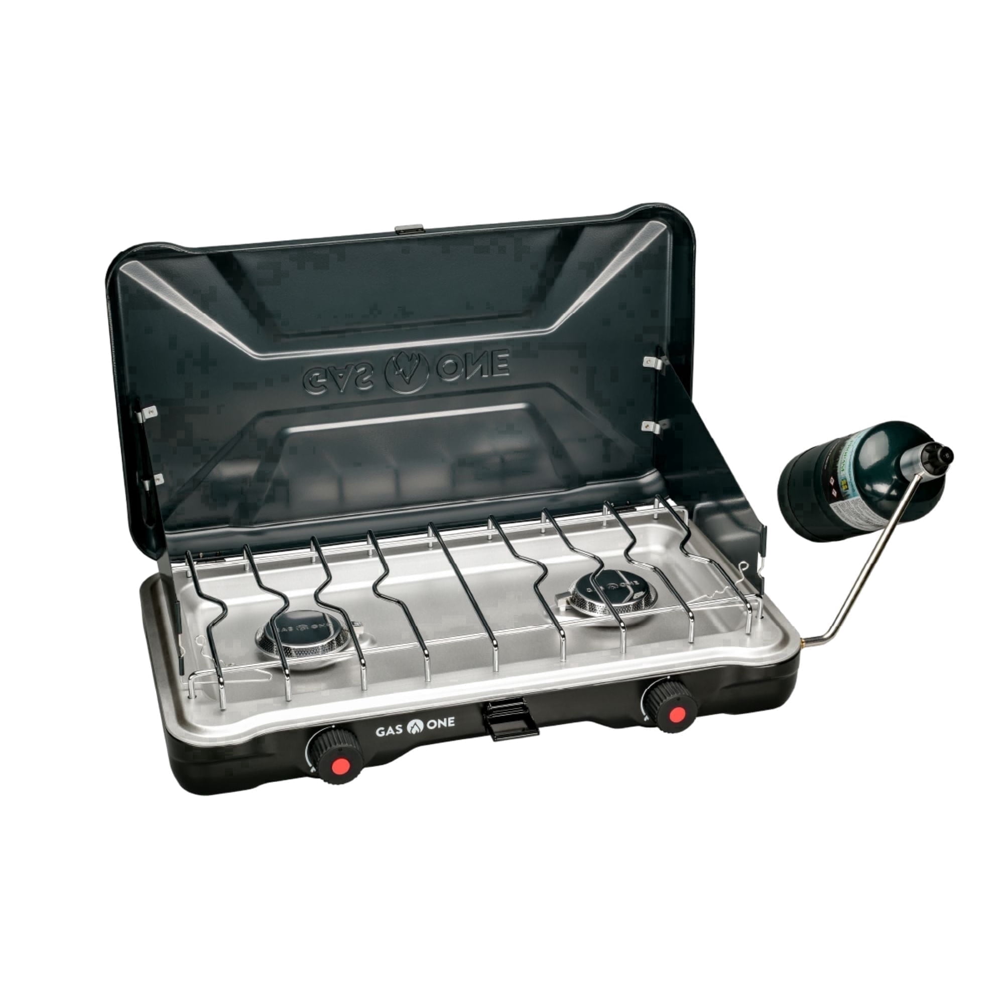 GasOne PS-2500MBA Portable Camping Stove – 22,000 BTU Double Propane Stove with Auto Twist Turn Ignition and Wind Guard