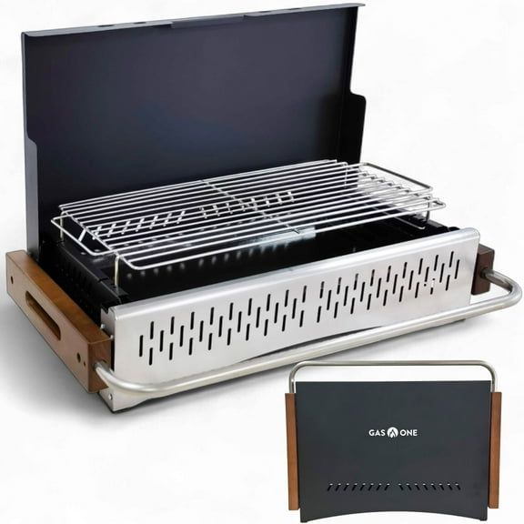 GasOne Portable Charcoal Grill  24.5 x 18.5-inch Foldable Barbecue Grill Briefcase with Lid  Lightweight and Compact Charcoal Smoker for Camping, Garden, Beach, Backyard  No Assembly