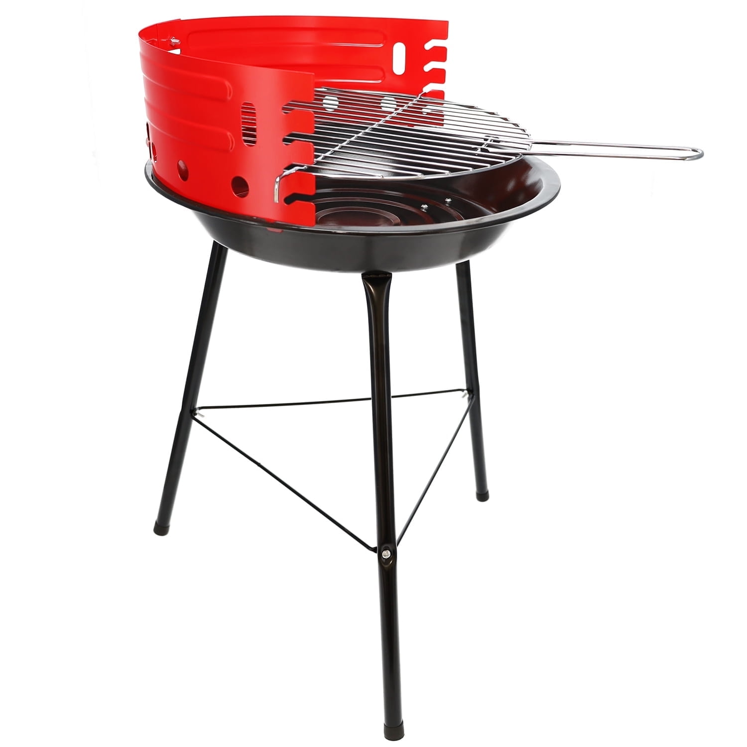 Portable 14-inch Black and Red Charcoal Grill with Stainless Steel Grate