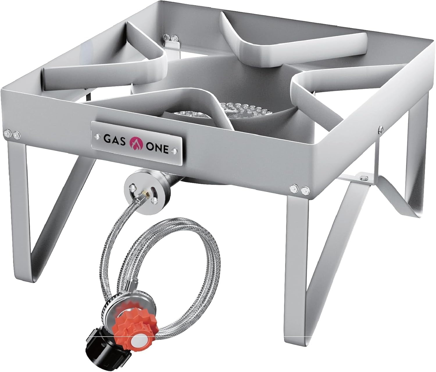 GasOne Stainless Steel Outdoor Propane Burner – High Pressure Camp Stove with Adjustable Regulator & Steel-Braided Hose