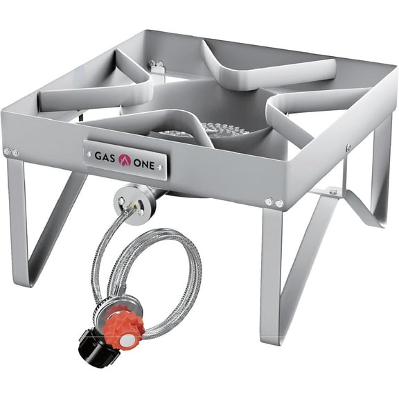 GasOne Stainless Steel Outdoor Propane Burner  High Pressure Camp Stove with Adjustable Regulator & Steel-Braided Hose