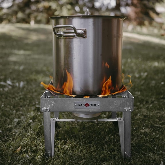 GasOne Stainless Steel Outdoor Propane Burner – High Pressure Camp Stove with Adjustable Regulator & Steel-Braided Hose