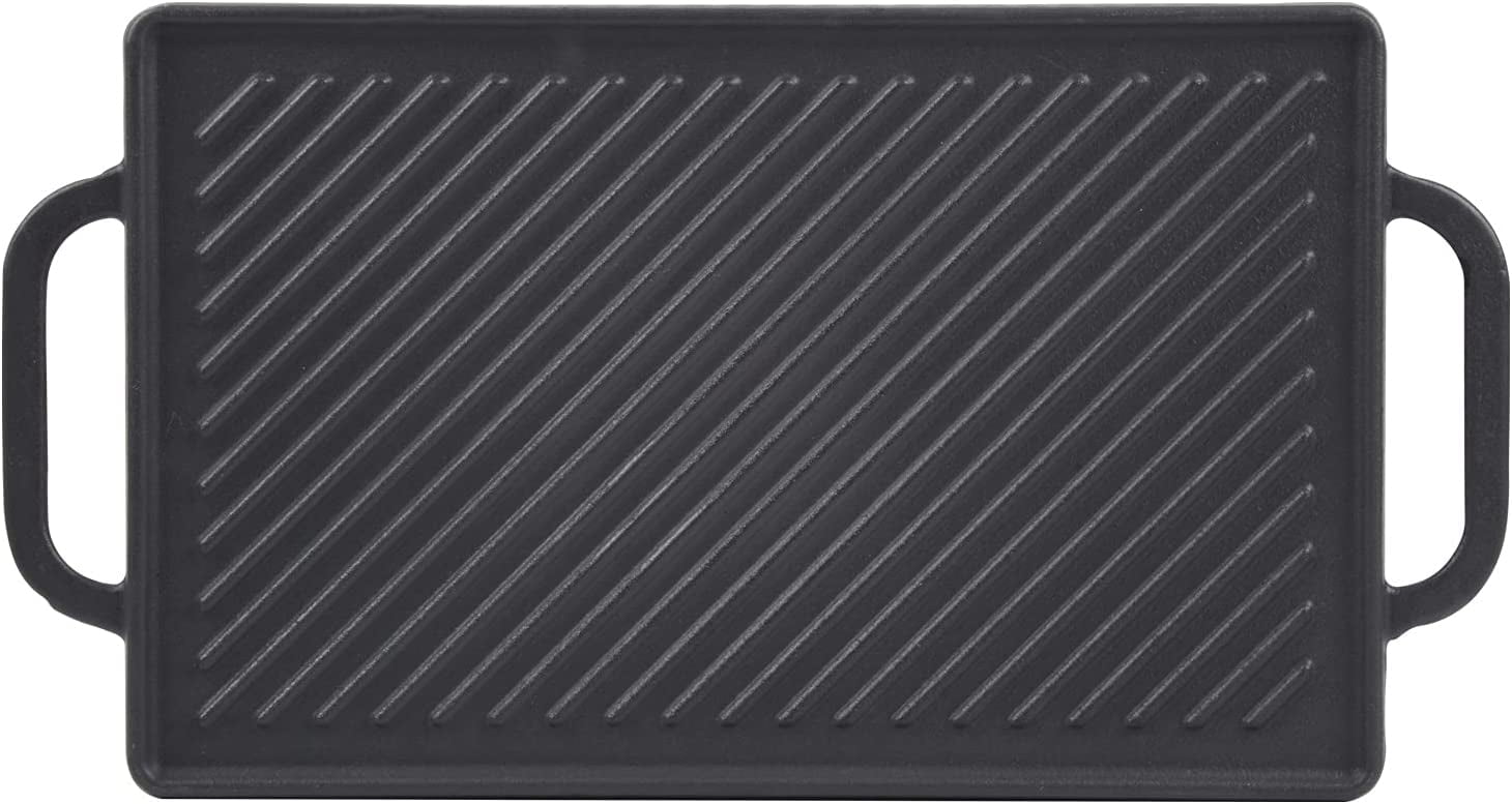 GasSaf Cast Iron Reversible Grill Griddle，Double Sided Grill Pan Perfect  for Gas Grills and Stove Tops, 13 x 8.25 Rectangular Baking Flat and Ribbed  Griddle Plate 