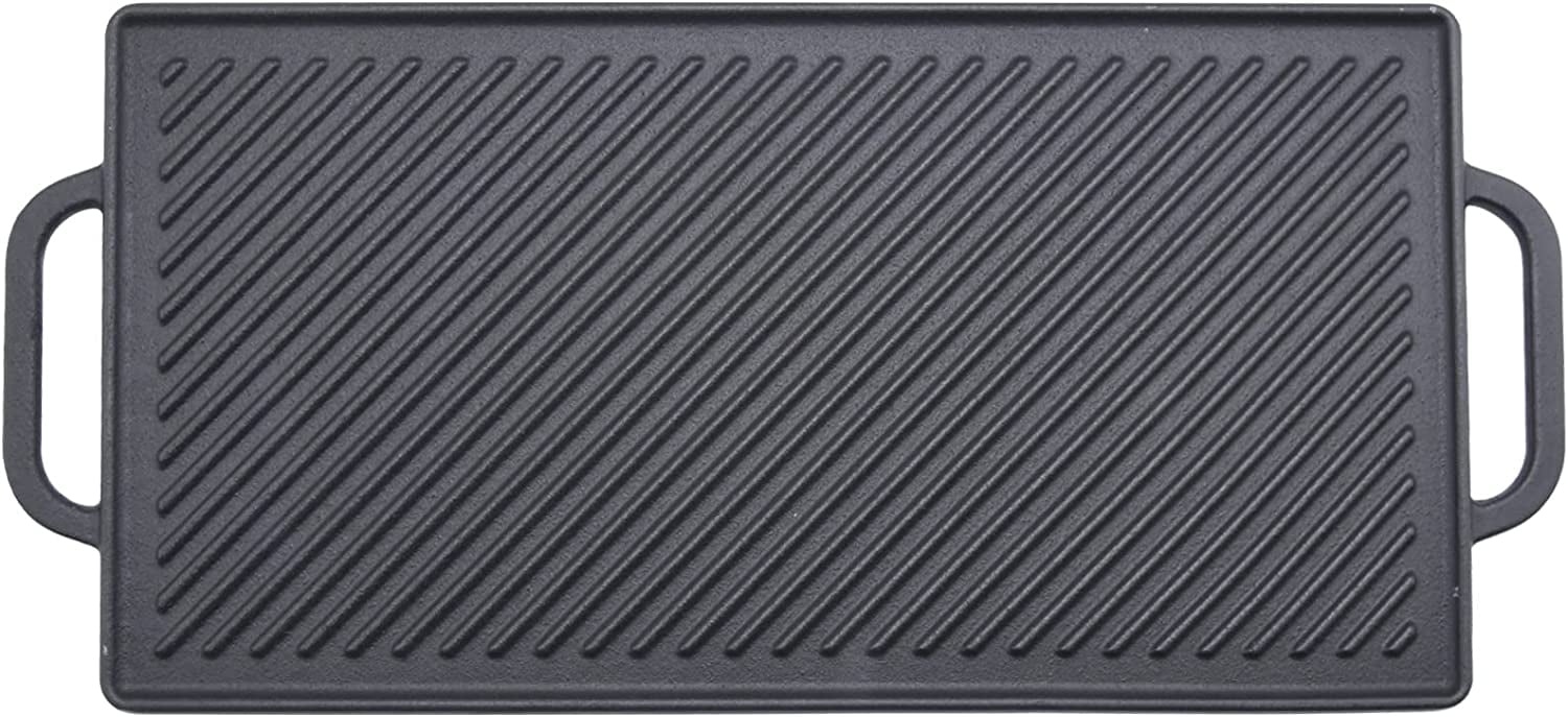 GasSaf Cast Iron Reversible Griddle, 20 Inch x 10.5 Inch Double Sided Grill  Pan Perfect for Gas Grills and Stove Top