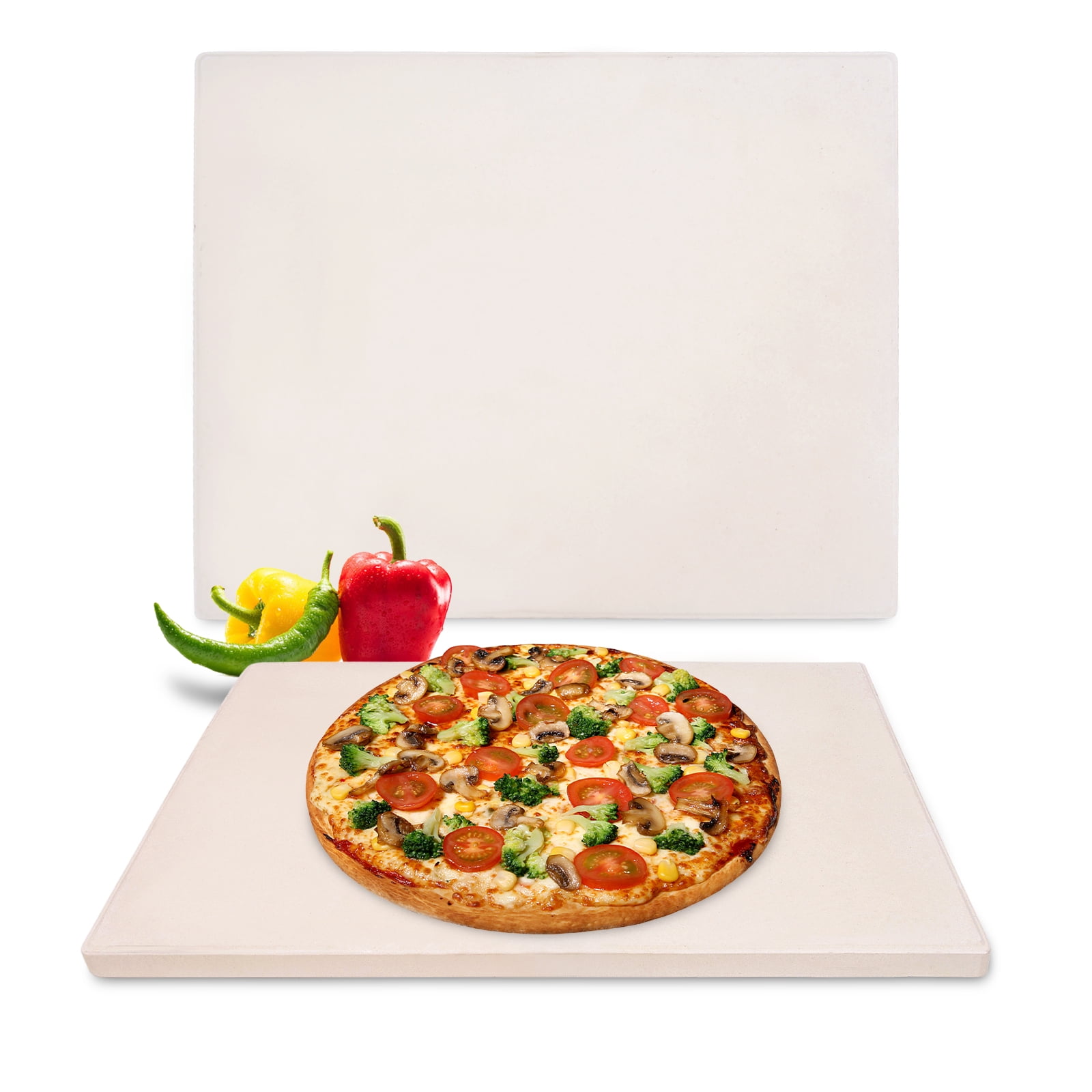 KitchenStar Pizza Stone for Oven and Grill 15x12 inch + Pizza