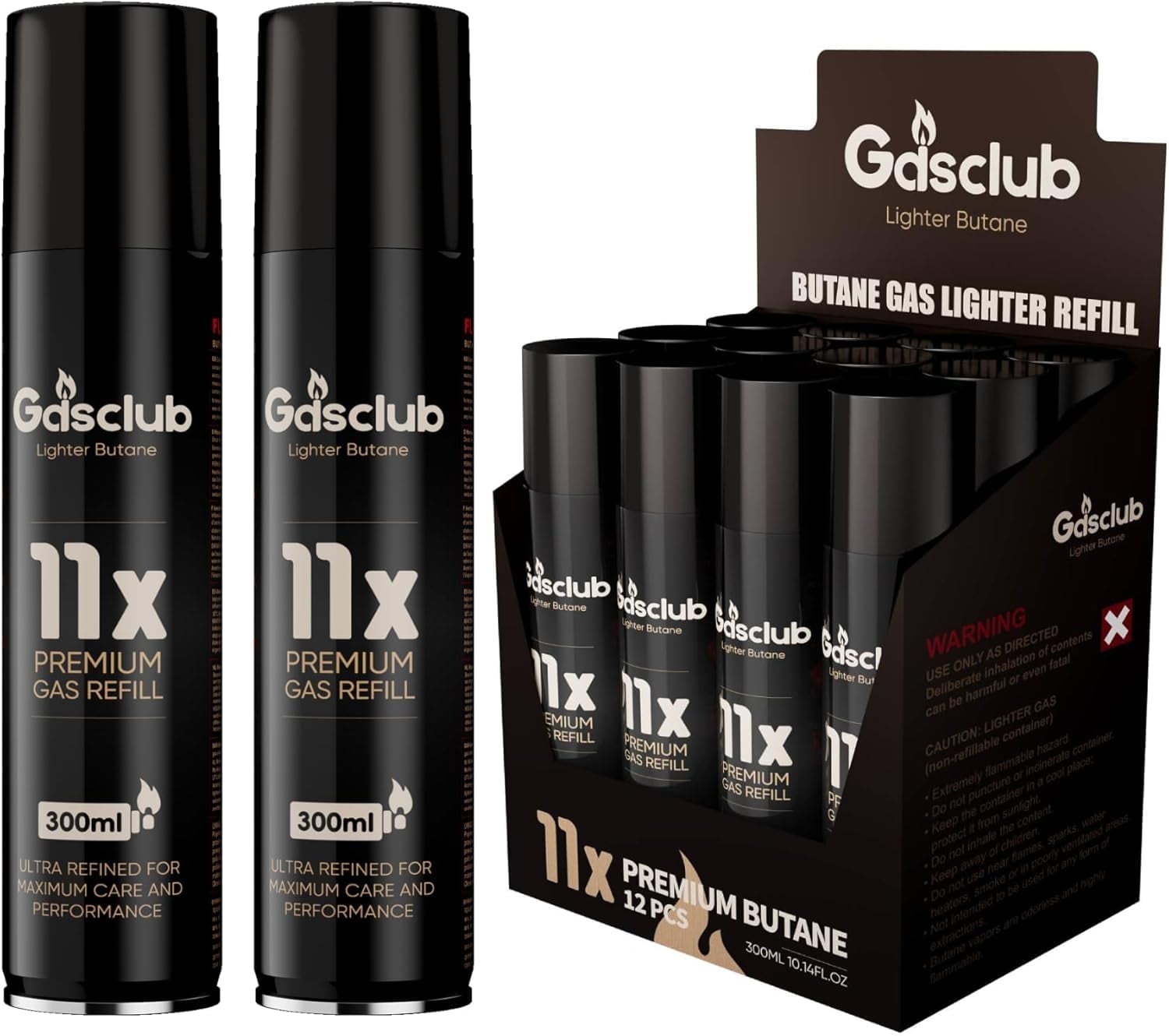 Gasclub Butane Lighter Gas Pure 11X 99.99% Premium 300ml(10.14 Oz) 12 Cartridges