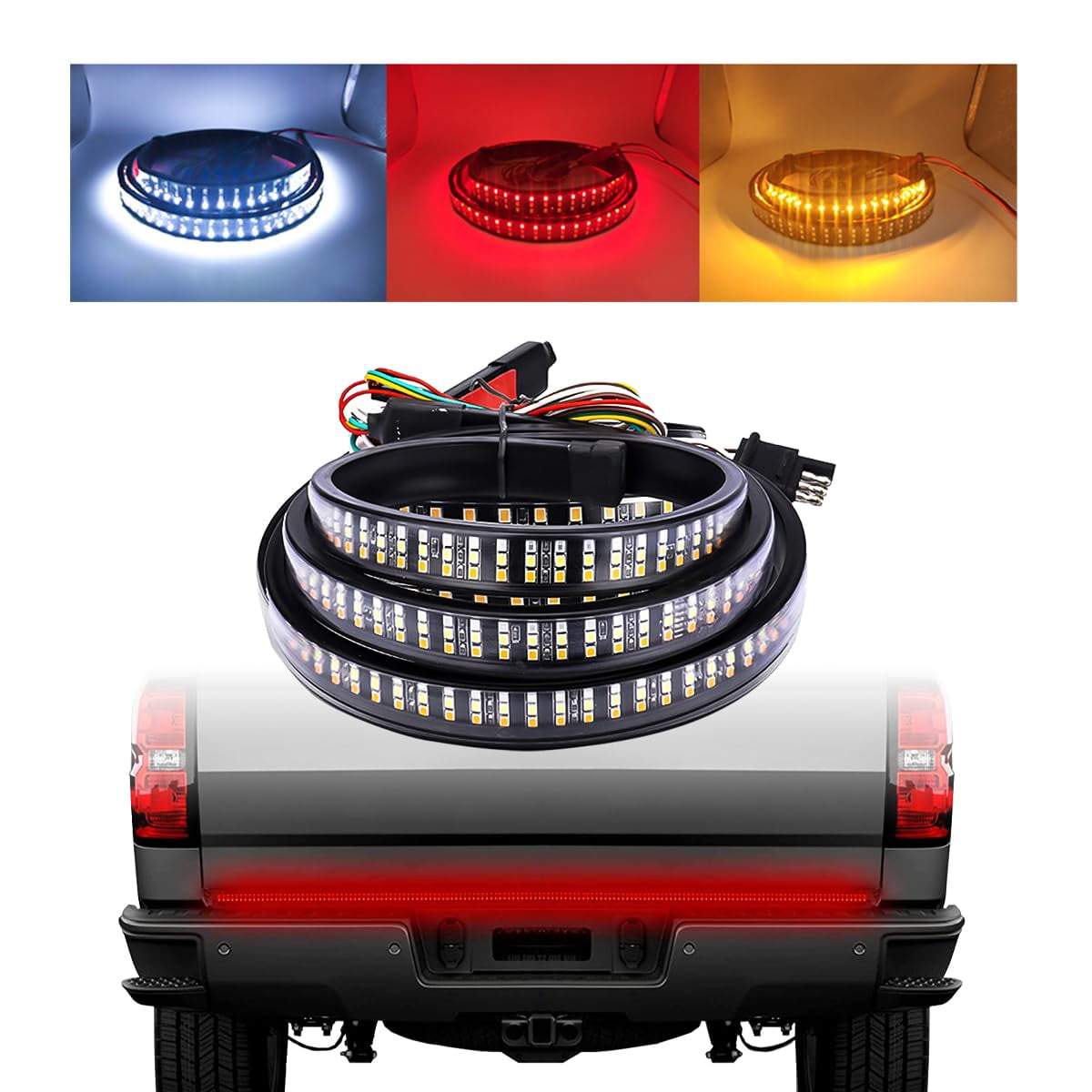 60"Triple Row LED Tailgate Light Bar W/Sequential RED Turn
