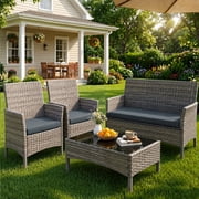 Gasee 4-Piece Patio Furniture Set Outdoor Conversation Rattan Chairs with Cushion and Loveseat Glass Table for Garden Backyard Porch, Gray/Gray deal from Walmart