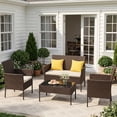 thumbnail image 1 of Gasee 4PCS Patio Rattan Conversation Furniture Set Outdoor Brown/Beige Cushion, 1 of 8