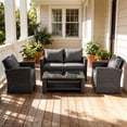 thumbnail image 1 of Gasee 4PCS Patio Rattan Conversation Furniture Set Outdoor Gray/Grey Cushion, 1 of 10