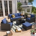 thumbnail image 1 of Gasee 7-Piece Patio Furniture Set,Outdoor Sectional Furniture, All-Weather PE Rattan Wicker Patio Conversation Set,Patio Sofa Set with Glass Table and Ottoman for Patio Garden Poolside,Blue, 1 of 9