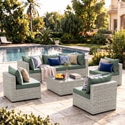 Gasee 7 Pieces Patio Furniture Set, Patio Conversation Set, Outdoor Sectional PE Rattan Wicker Furniture Seat,Green