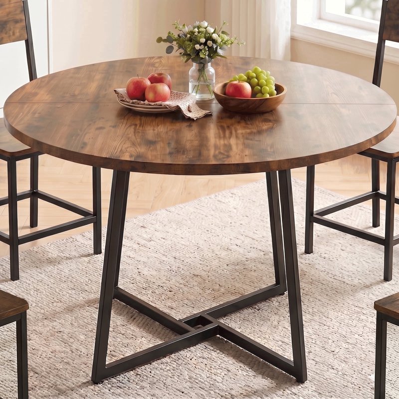Gasee Dining Table, 43" Round Dining Table, Solid Wood Thickened Table Top Kitchen Dining Table,Dining Table for Dining Room, Home(Only Table),Rustic Brown